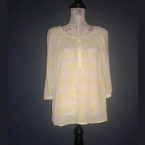 Gap Yellow & White Striped 3/4 Sleeve Blouse Large - Picture 7 of 7